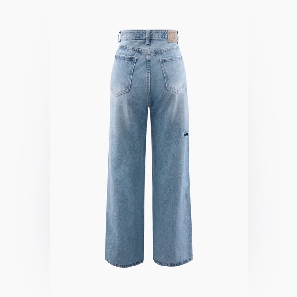 Asymmetrical Waist Ripped Jeans NWT Micas Brand - Picture 2 of 2
